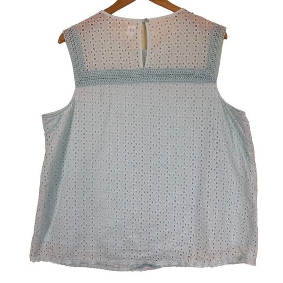 GAP Cottagecore Boho Crochet Eyelet Sleeveless Top Light Blue Lined Cotton Sz XL - Picture 8 of 14